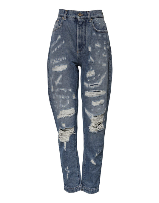 Dolce & Gabbana Blue Tattered High Waist Women Denim Jeans by Dolce & Gabbana