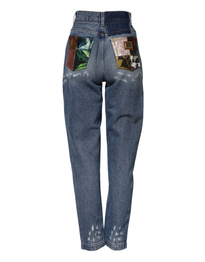 Dolce & Gabbana Blue Tattered High Waist Women Denim Jeans by Dolce & Gabbana