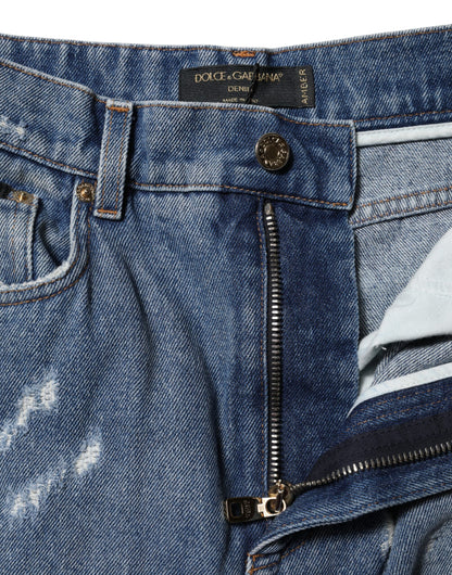 Dolce & Gabbana Blue Tattered High Waist Women Denim Jeans by Dolce & Gabbana