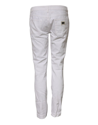 Dolce & Gabbana White Cotton Mid Waisted Women Denim Jeans by Dolce & Gabbana