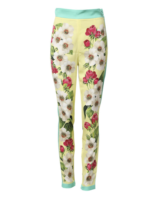Dolce &amp; Gabbana Yellow Silk Floral Leggings Pants