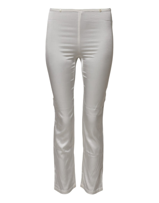 Dolce &amp; Gabbana Ivory Silk Tapered High Waist Pants