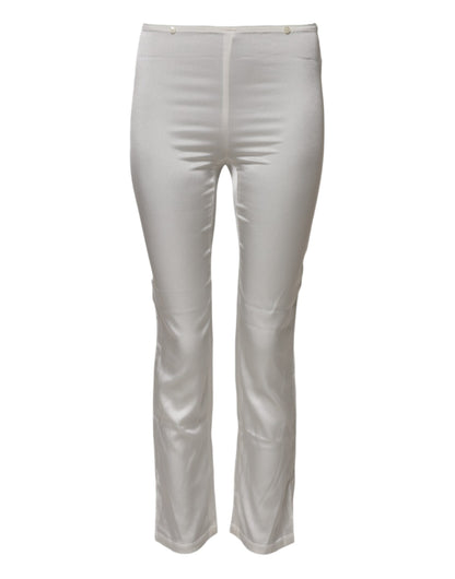 Dolce &amp; Gabbana Ivory Silk Tapered High Waist Pants