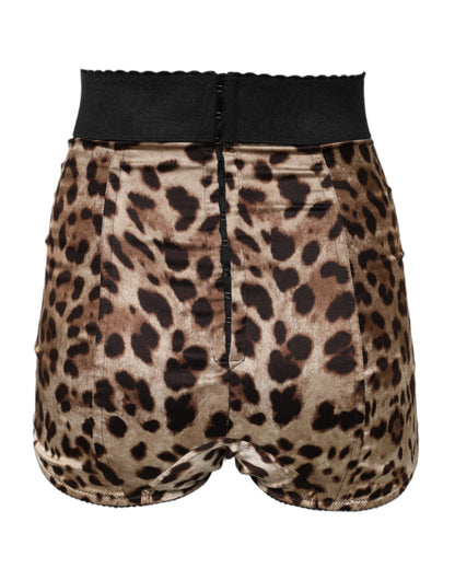 Short taille haute à imprimé léopard marron Dolce &amp; Gabbana