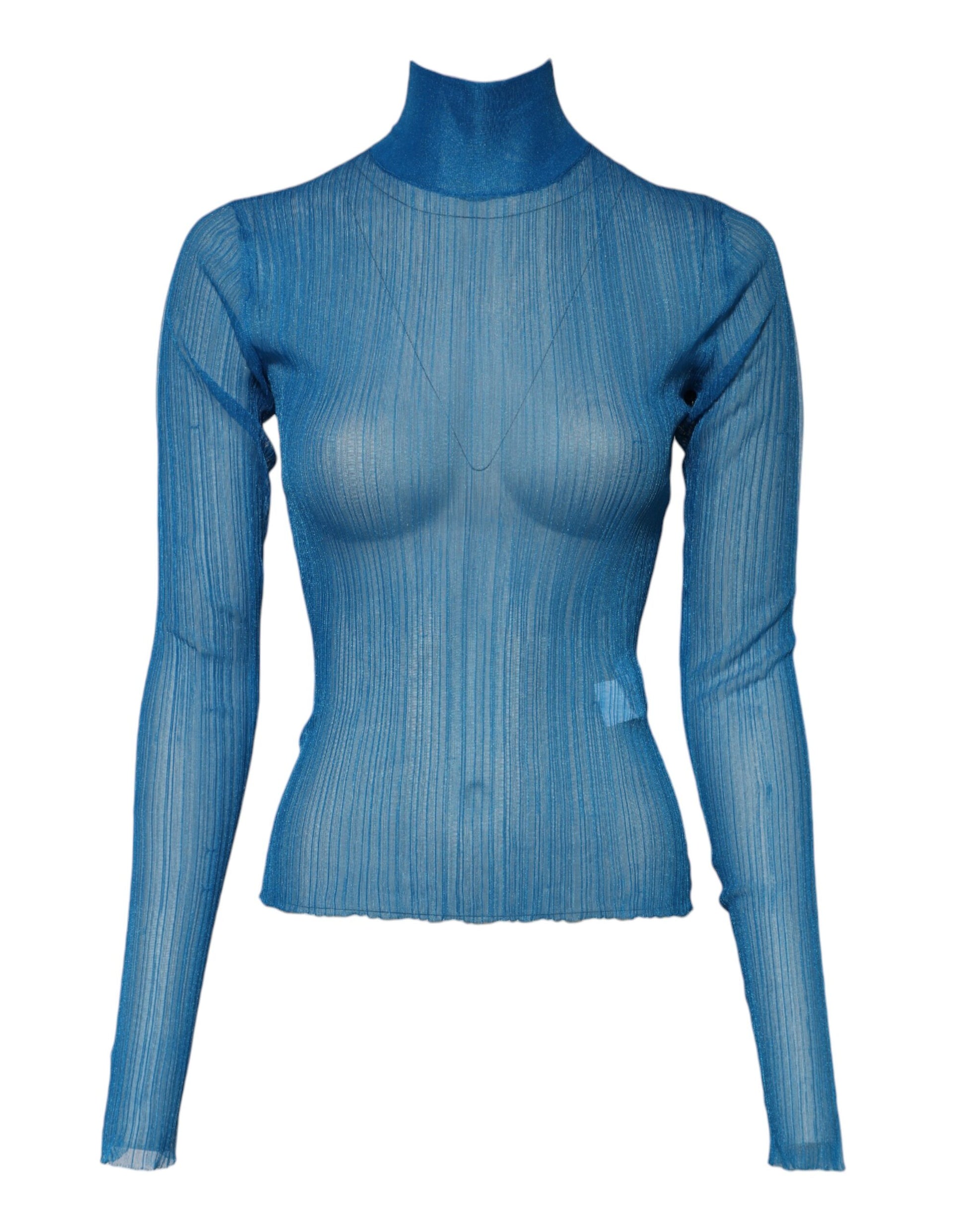Dolce & Gabbana Blue See Through Turtleneck Long Sleeves Top by Dolce & Gabbana