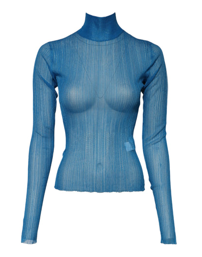 Dolce & Gabbana Blue See Through Turtleneck Long Sleeves Top by Dolce & Gabbana