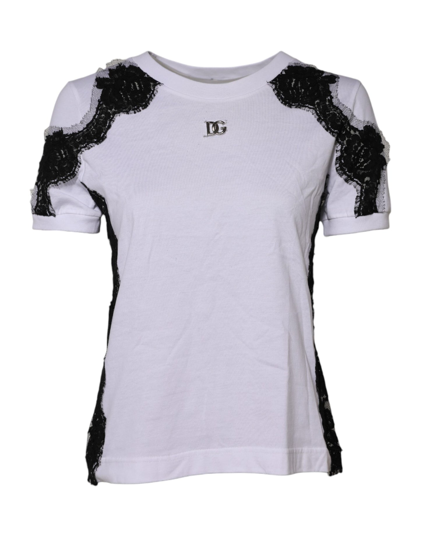 Dolce & Gabbana White Floral Lace DG Detailing Top T-shirt by Dolce & Gabbana