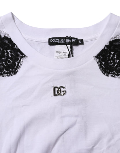 Dolce & Gabbana White Floral Lace DG Detailing Top T-shirt by Dolce & Gabbana