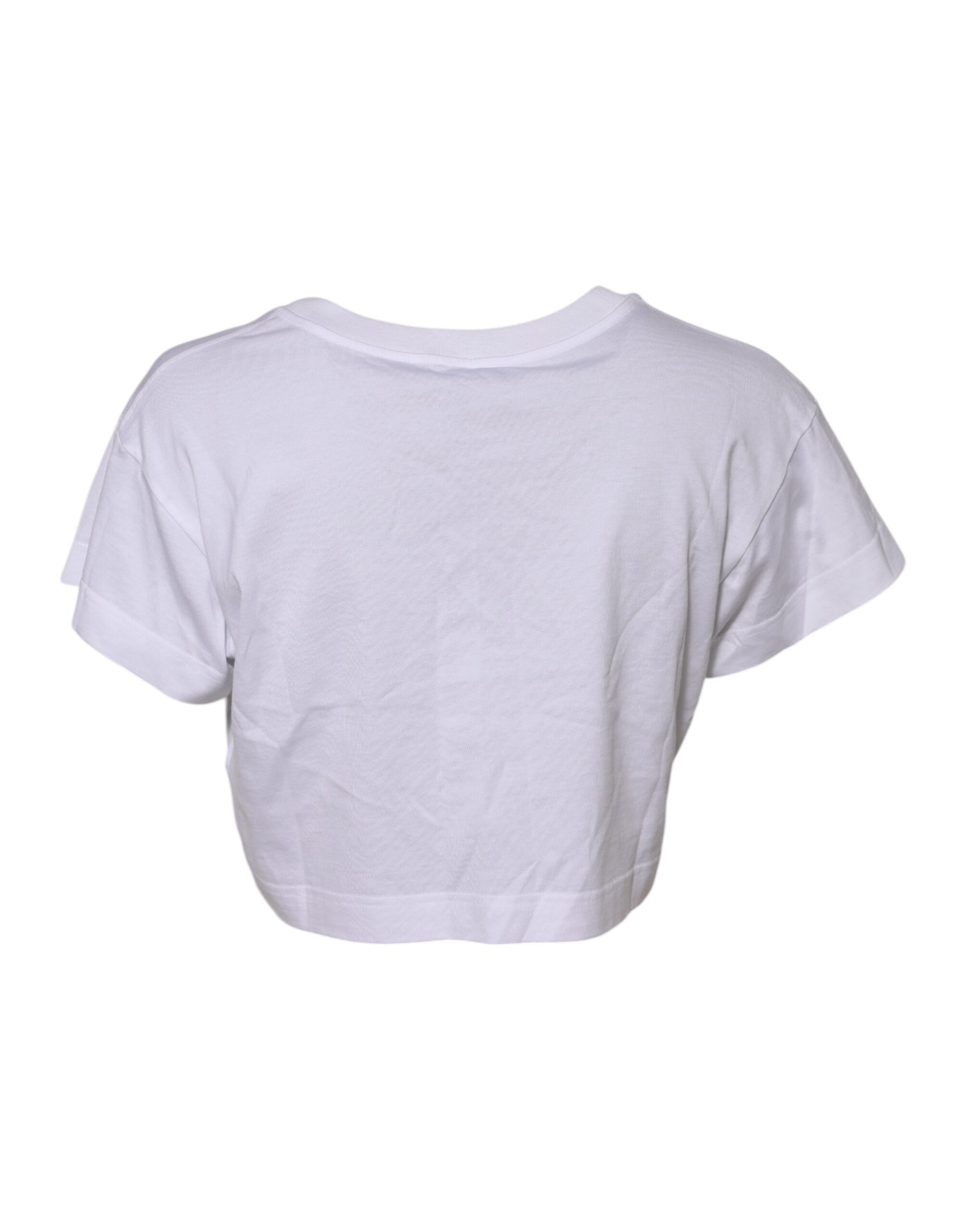 Dolce & Gabbana White Floral Lace DG Detailing Cropped T-shirt by Dolce & Gabbana