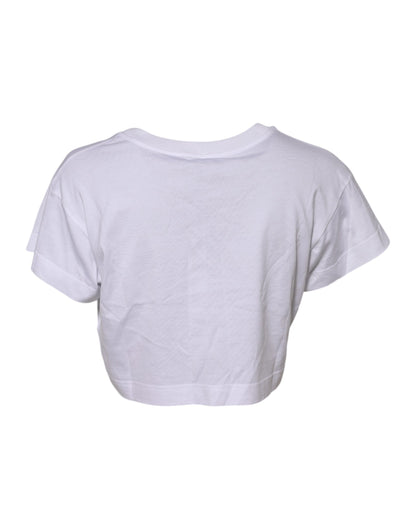 Dolce & Gabbana White Floral Lace DG Detailing Cropped T-shirt by Dolce & Gabbana