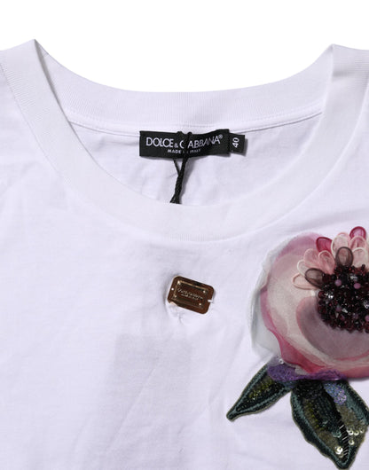 Dolce & Gabbana White Floral Lace DG Detailing Cropped T-shirt by Dolce & Gabbana