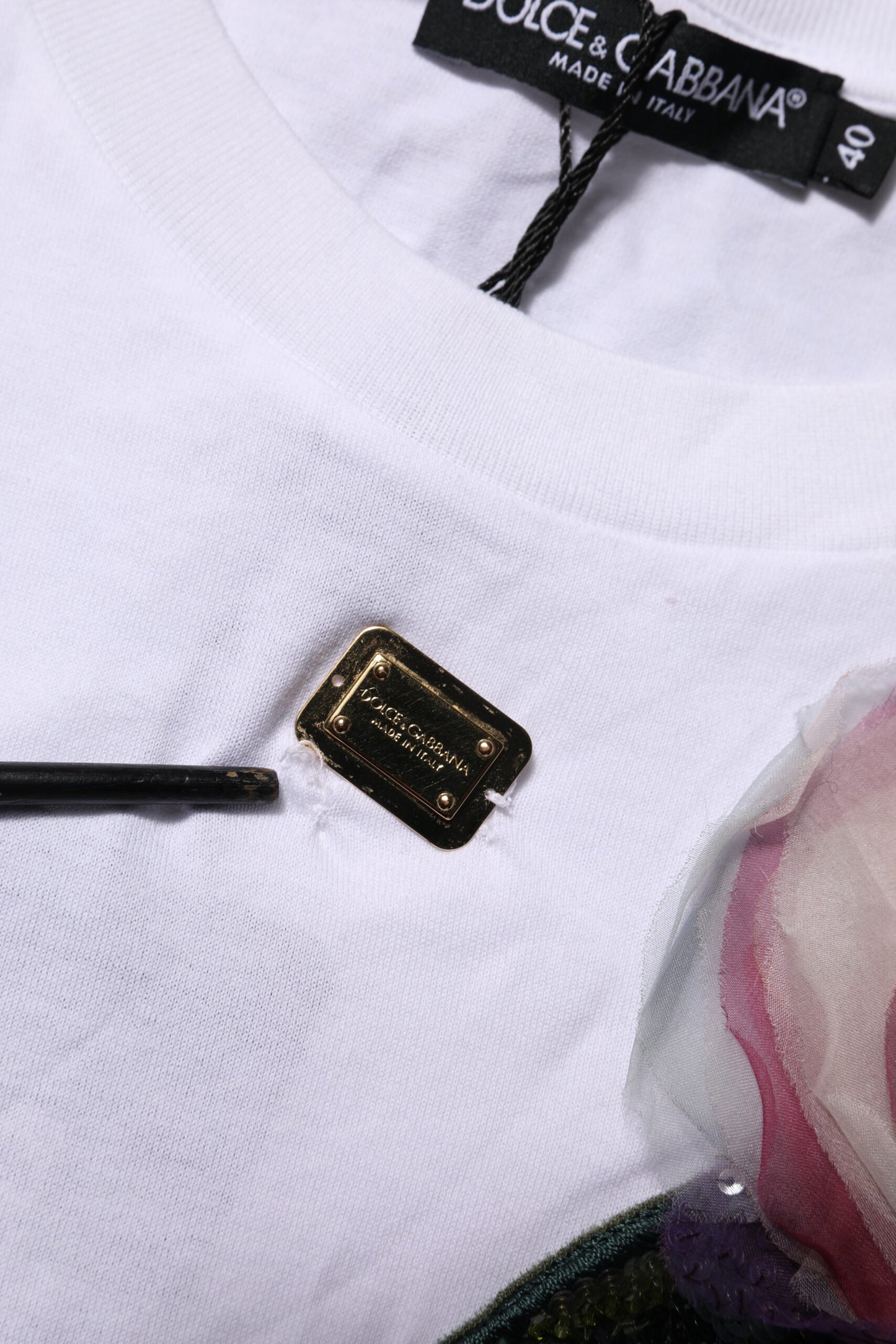 Dolce & Gabbana White Floral Lace DG Detailing Cropped T-shirt by Dolce & Gabbana