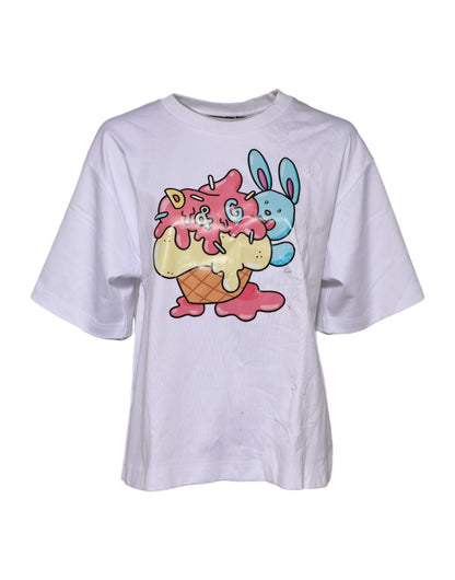 Dolce & Gabbana White Cotton Graphic Print Crew Neck T-shirt by Dolce & Gabbana