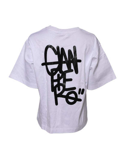 Dolce & Gabbana White Cotton Graphic Print Crew Neck T-shirt by Dolce & Gabbana
