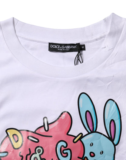 Dolce & Gabbana White Cotton Graphic Print Crew Neck T-shirt by Dolce & Gabbana