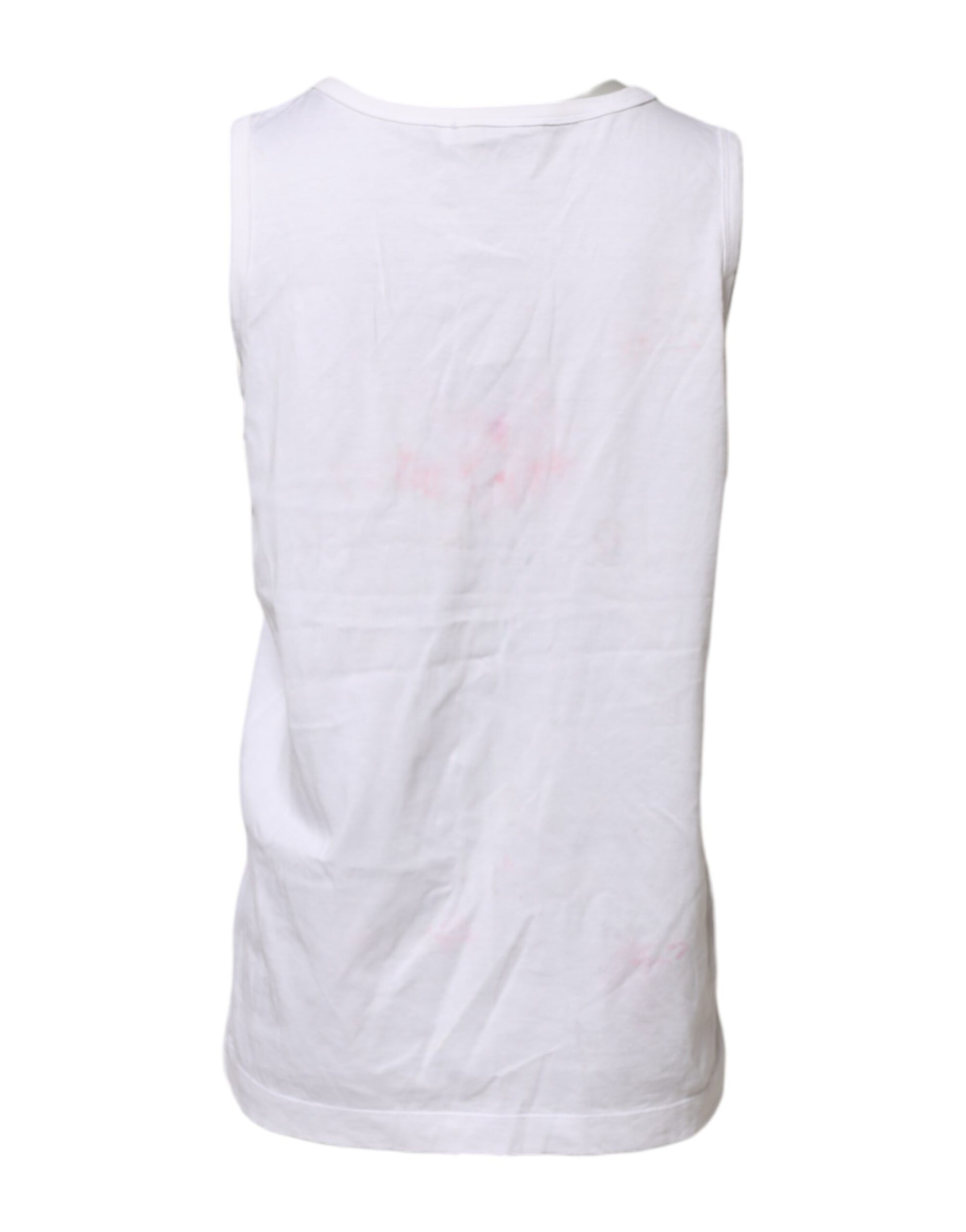Dolce & Gabbana White Cotton Printed Sleeveless Round Neck Top by Dolce & Gabbana