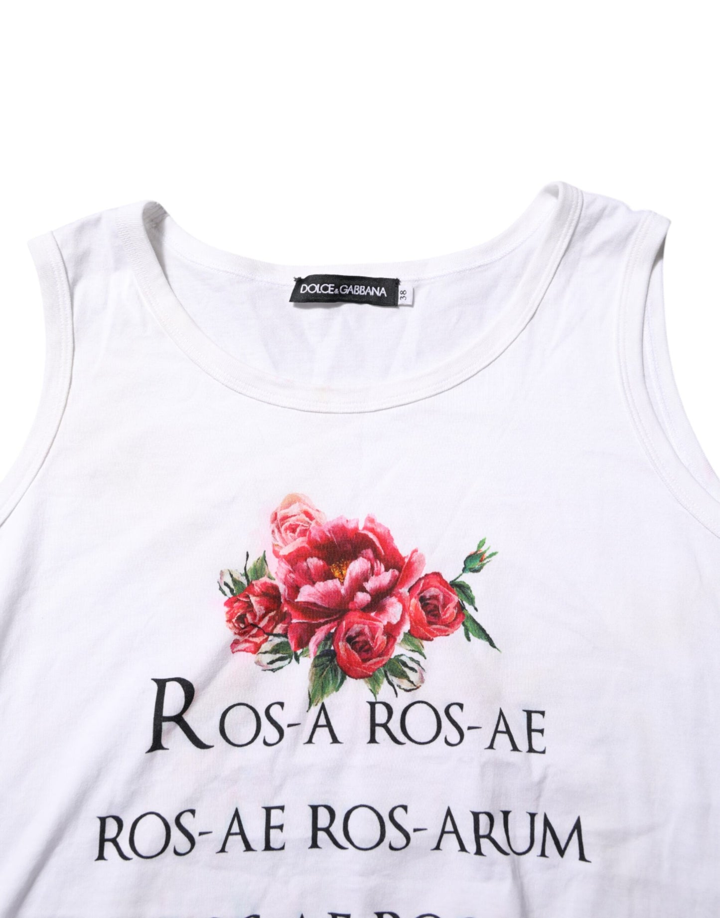 Dolce & Gabbana White Cotton Printed Sleeveless Round Neck Top by Dolce & Gabbana