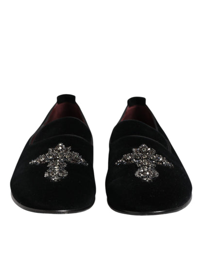 Chaussures habillées en velours noir à couronne de cristal Dolce &amp; Gabbana