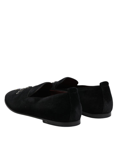 Chaussures habillées en velours noir à couronne de cristal Dolce &amp; Gabbana