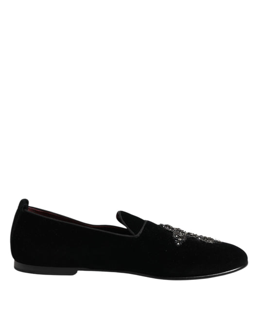 Chaussures habillées en velours noir à couronne de cristal Dolce &amp; Gabbana