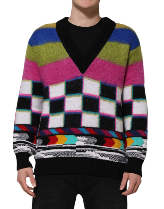 Dolce & Gabbana Multicolor Glitch Design Pullover Sweater by Dolce & Gabbana