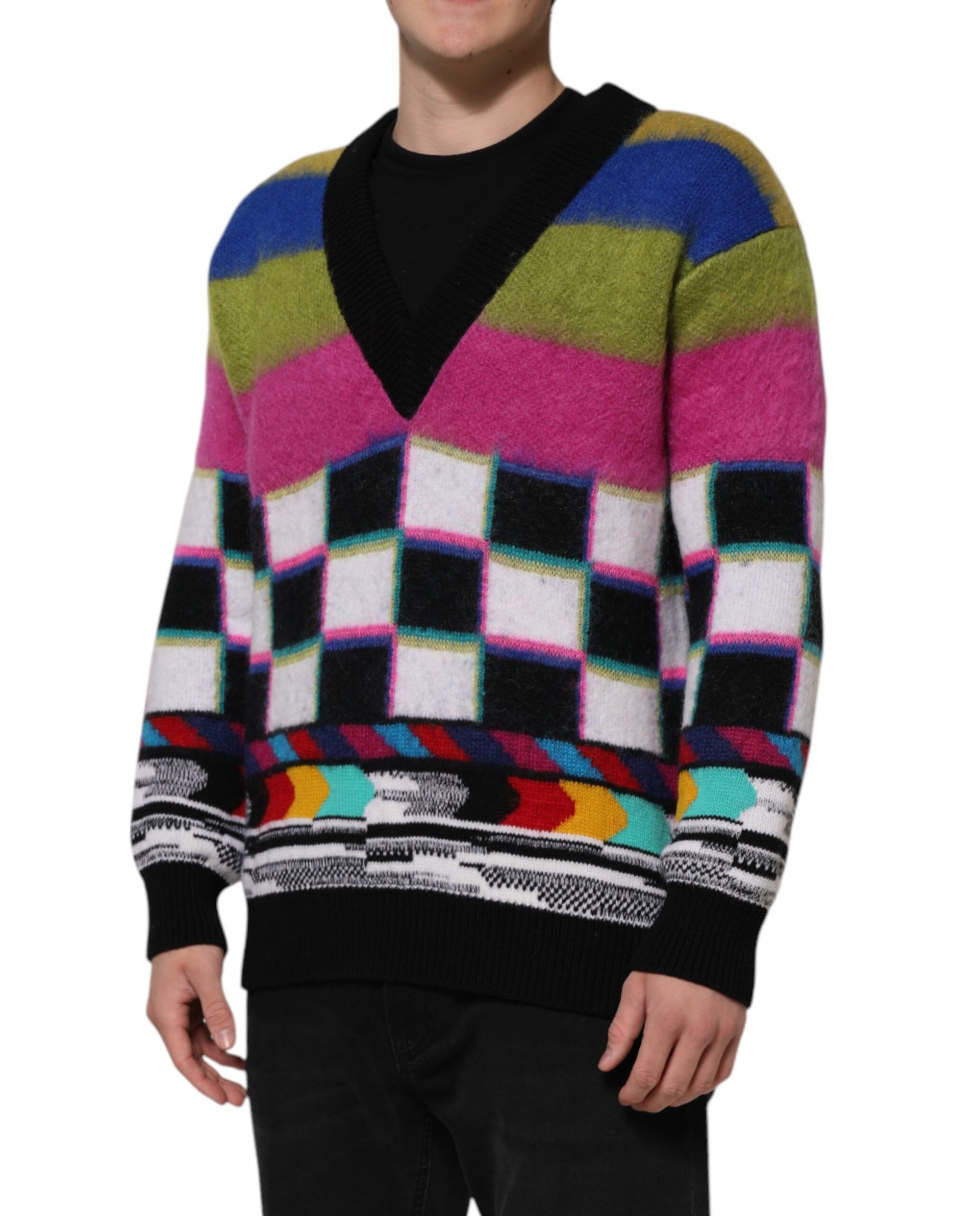 Dolce & Gabbana Multicolor Glitch Design Pullover Sweater by Dolce & Gabbana