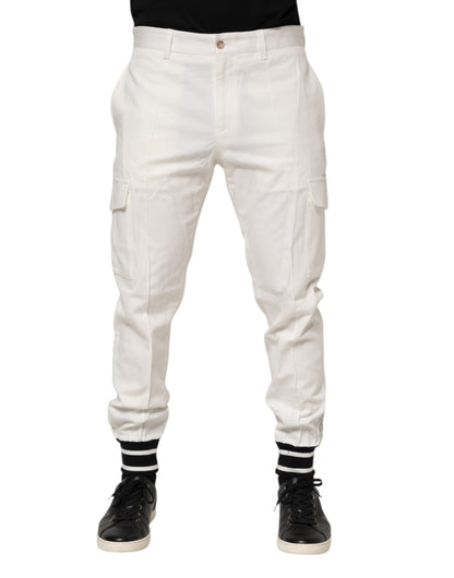 Dolce &amp; Gabbana White Cotton Jogger Cargo Skinny Men Pants