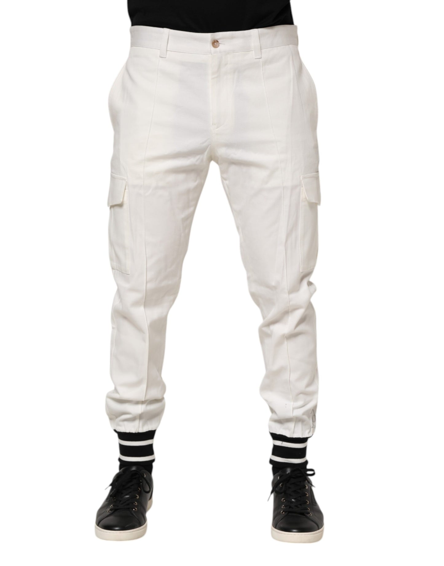 Dolce &amp; Gabbana White Cotton Jogger Cargo Skinny Men Pants