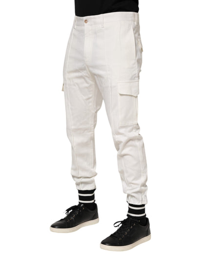Dolce &amp; Gabbana White Cotton Jogger Cargo Skinny Men Pants