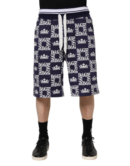 Dolce &amp; Gabbana Cotton Blue Crown Logo Print Bermuda Shorts