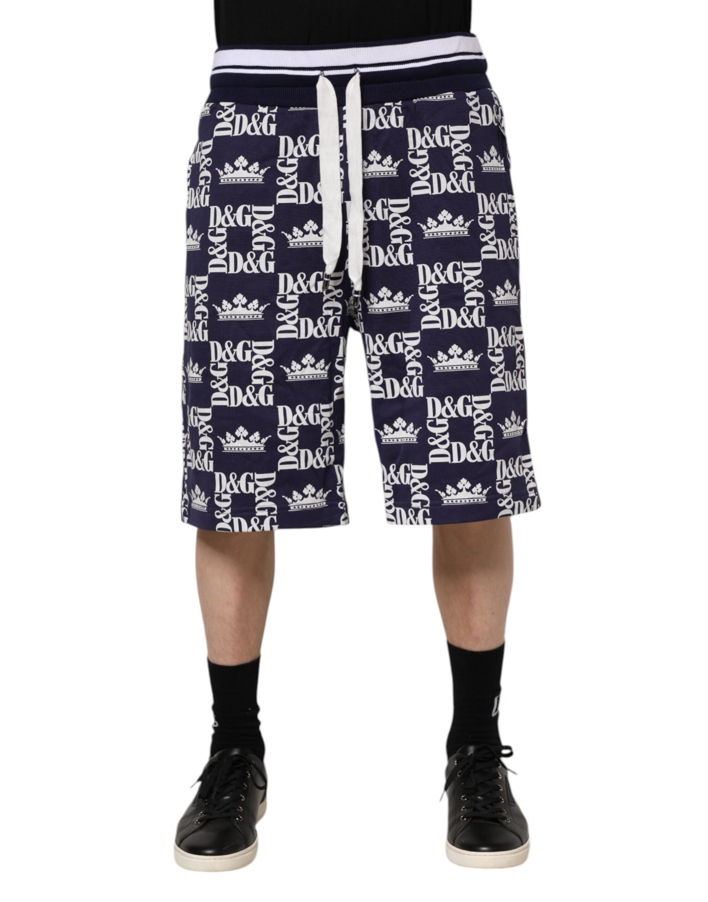 Dolce &amp; Gabbana Cotton Blue Crown Logo Print Bermuda Shorts