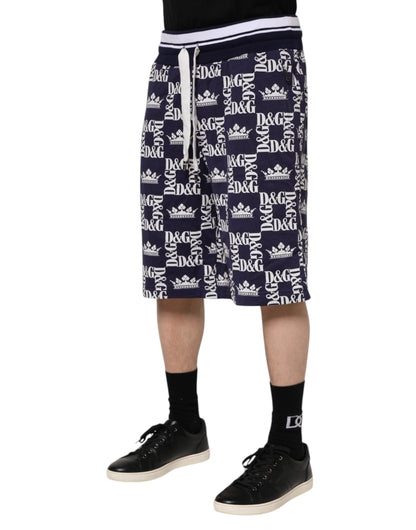 Dolce &amp; Gabbana Cotton Blue Crown Logo Print Bermuda Shorts