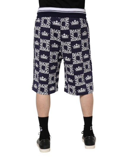 Dolce &amp; Gabbana Cotton Blue Crown Logo Print Bermuda Shorts