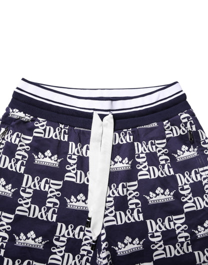 Dolce &amp; Gabbana Cotton Blue Crown Logo Print Bermuda Shorts