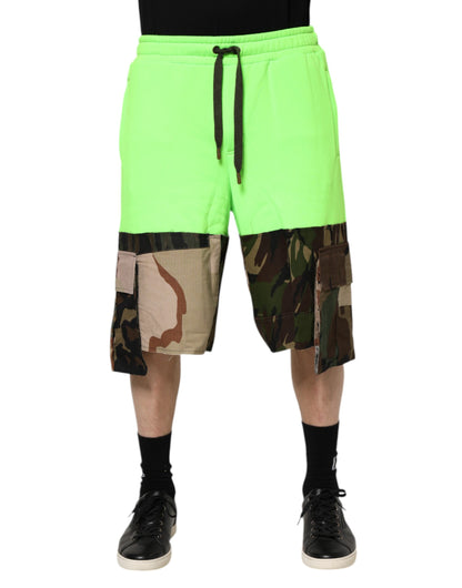 Dolce &amp; Gabbana Green Patchwork Cargo Bermuda Men Shorts