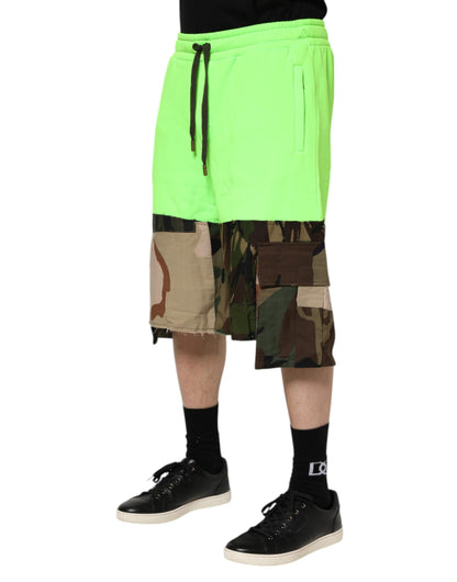 Dolce &amp; Gabbana Green Patchwork Cargo Bermuda Men Shorts