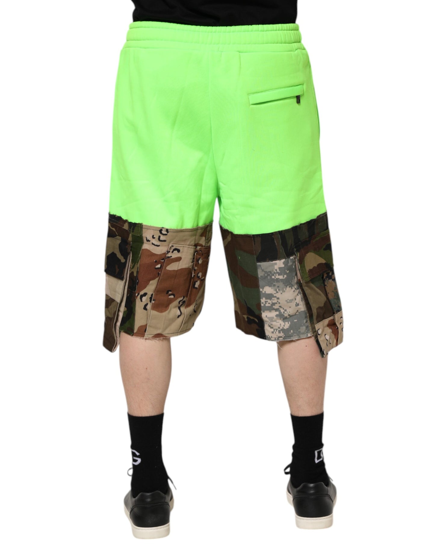 Dolce &amp; Gabbana Green Patchwork Cargo Bermuda Men Shorts