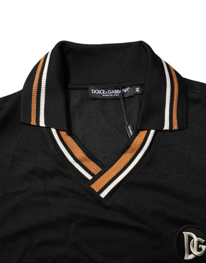 Polo Dolce &amp; Gabbana noir en soie DG à col en V pour homme
