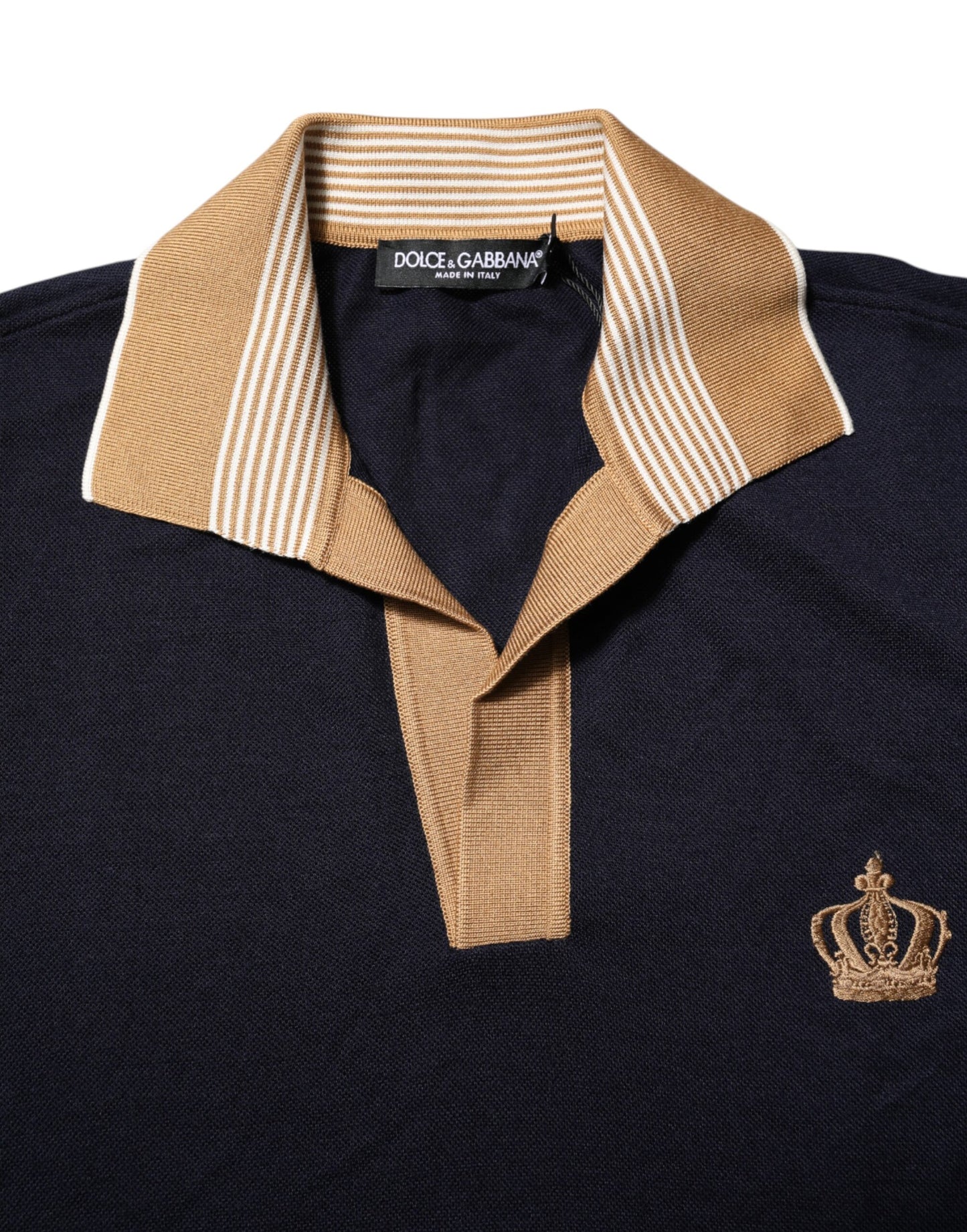 Polo Dolce &amp; Gabbana noir en cachemire avec logo couronne pour homme