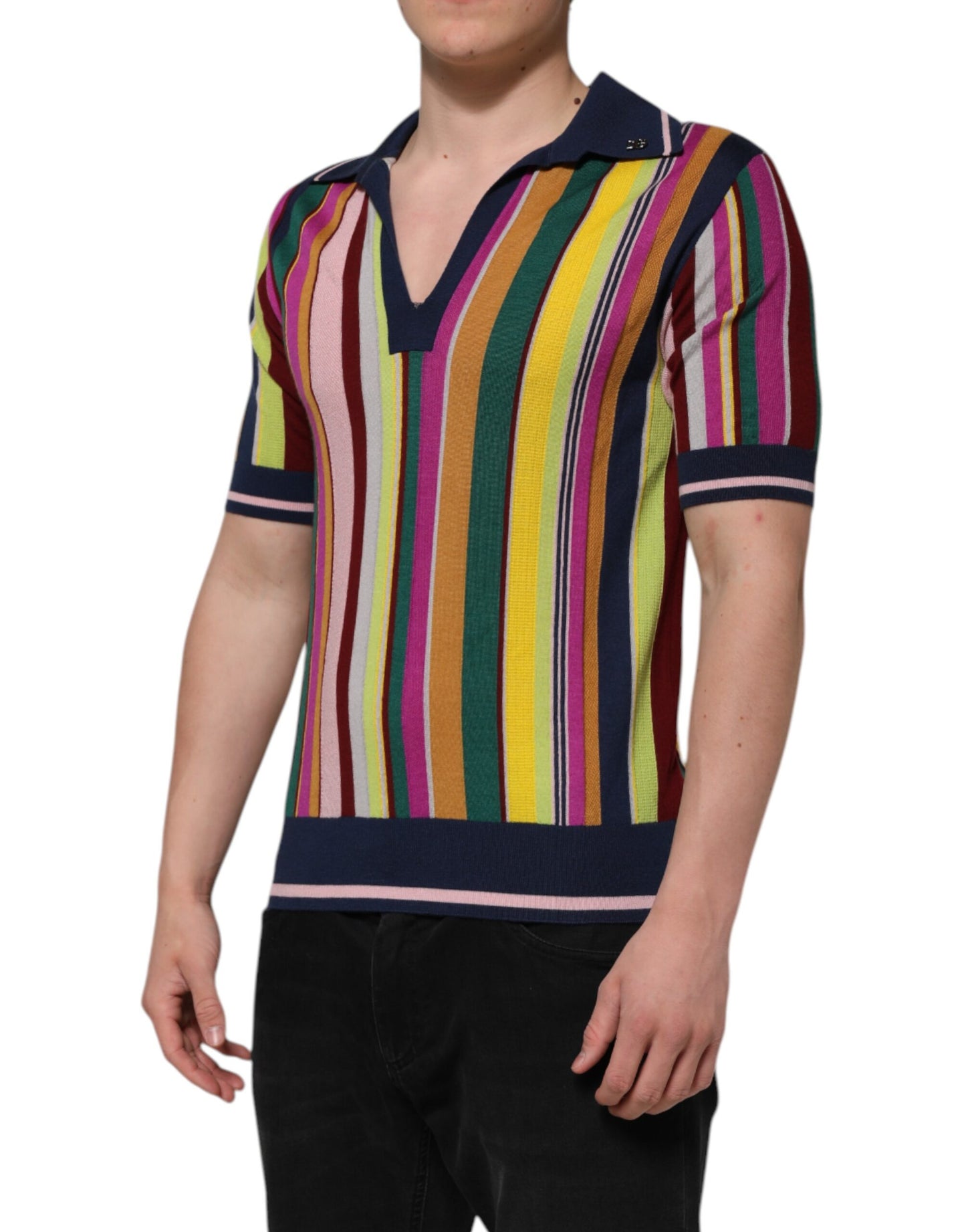 Polo Dolce &amp; Gabbana à rayures multicolores et col pour homme