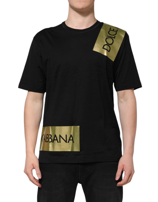 T-shirt ras du cou en coton noir avec bande logo Dolce &amp; Gabbana pour homme