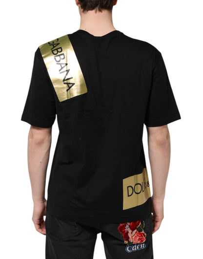 T-shirt ras du cou en coton noir avec bande logo Dolce &amp; Gabbana pour homme