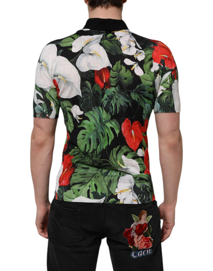 Polo à col en soie à fleurs multicolores Dolce &amp; Gabbana