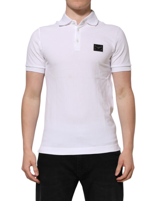 Polo à manches courtes et col avec logo blanc Dolce &amp; Gabbana