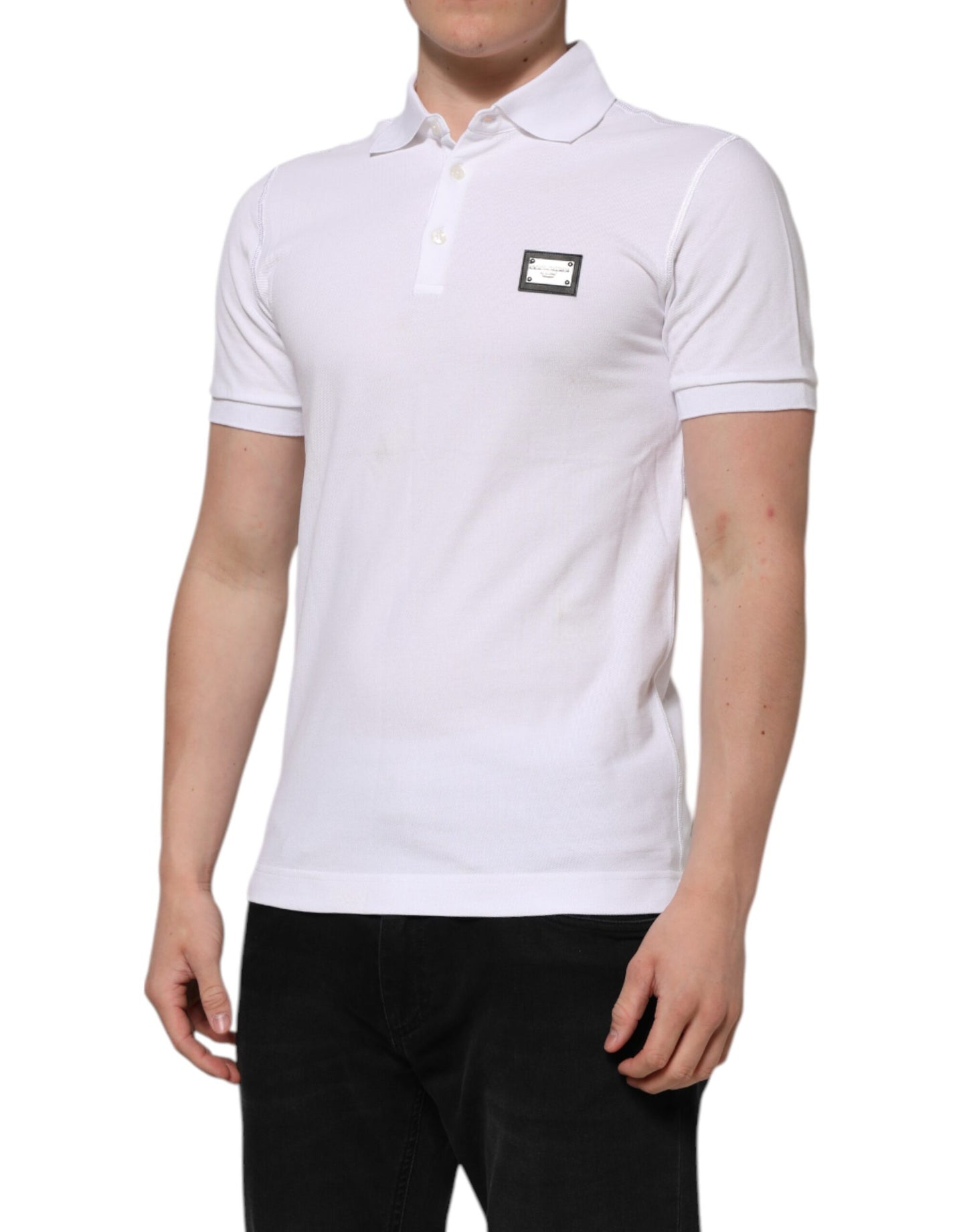 Polo à manches courtes et col avec logo blanc Dolce &amp; Gabbana
