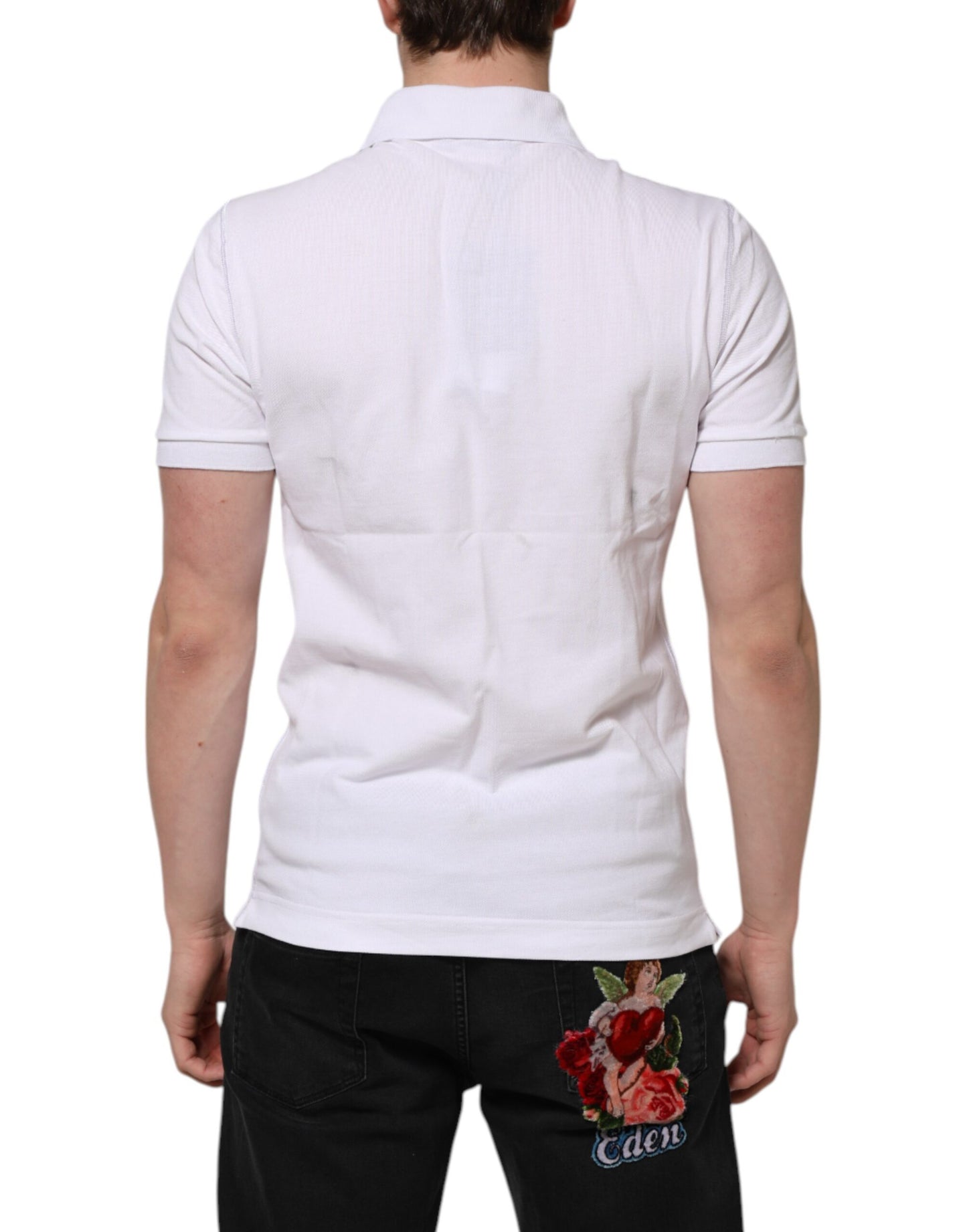 Polo à manches courtes et col avec logo blanc Dolce &amp; Gabbana