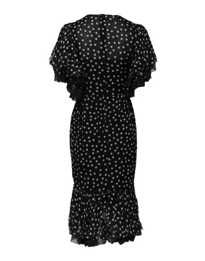 Robe en mousseline de soie à pois et dentelle noire et blanche Dolce &amp; Gabbana