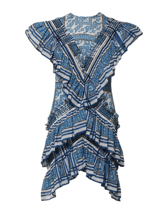 Robe courte à manches courtes et motifs superposés bleus Philosophy di Lorenzo Serafini