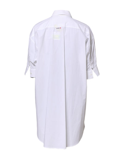 Robe chemise courte blanche à col imprimé et boutons Moschino Couture