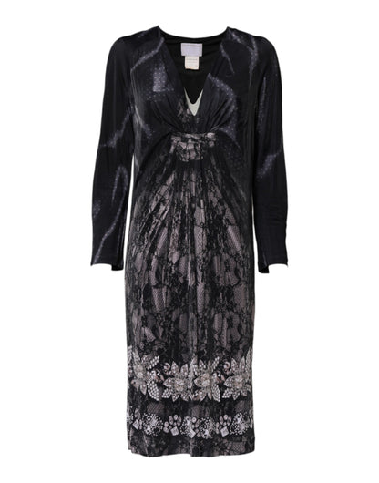 Robe fourreau mi-longue en viscose noire à fleurs Roberto Cavalli
